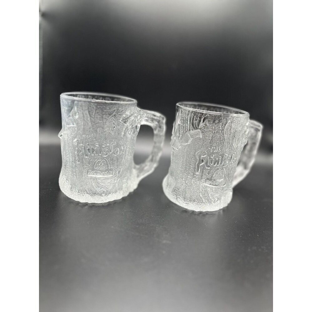 2 McDonalds Flintstones Glass Mug Cup Clear Frosted - Picture 3 of 4